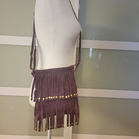 Bohemian Tikka Cow Suede Leather Purple Women Crossbody Bag - Picture 3 of 10